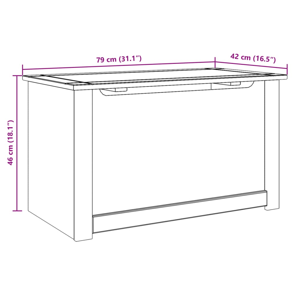 Förvaringslåda med lock Panama 79x42x46 cm massiv furu