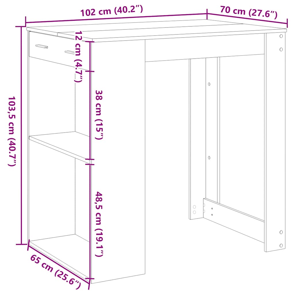 Barbord vit 102x70x103,5 cm konstruerat trä