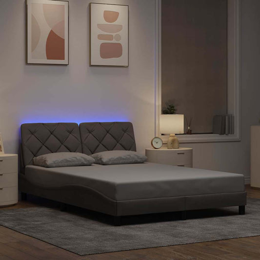 Sängram med LED utan madrass Taupe 140x190 cm tyg