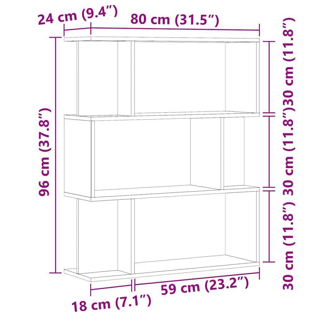 Bokhylla åldrat trä 80x24x96 cm konstruerat trä