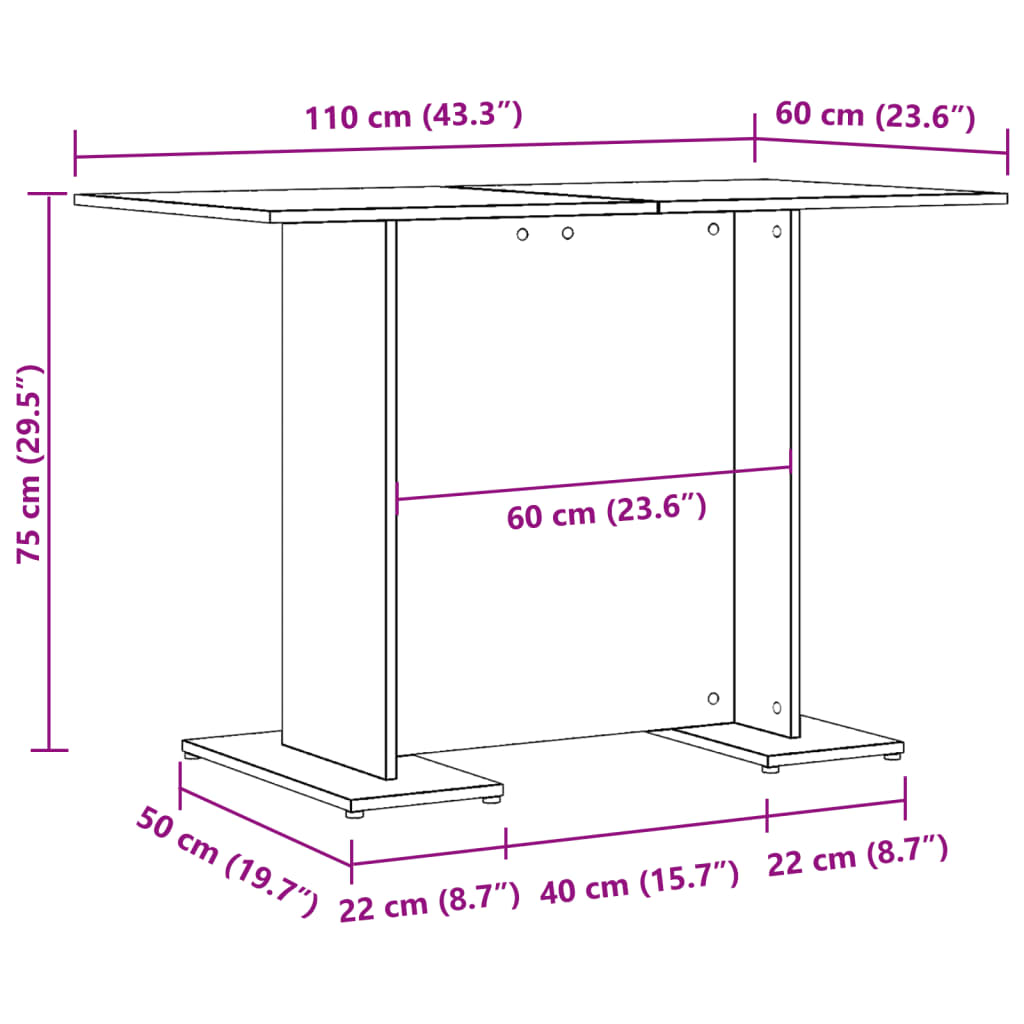 Matbord åldrat trä 110x60x75 cm konstruerat trä