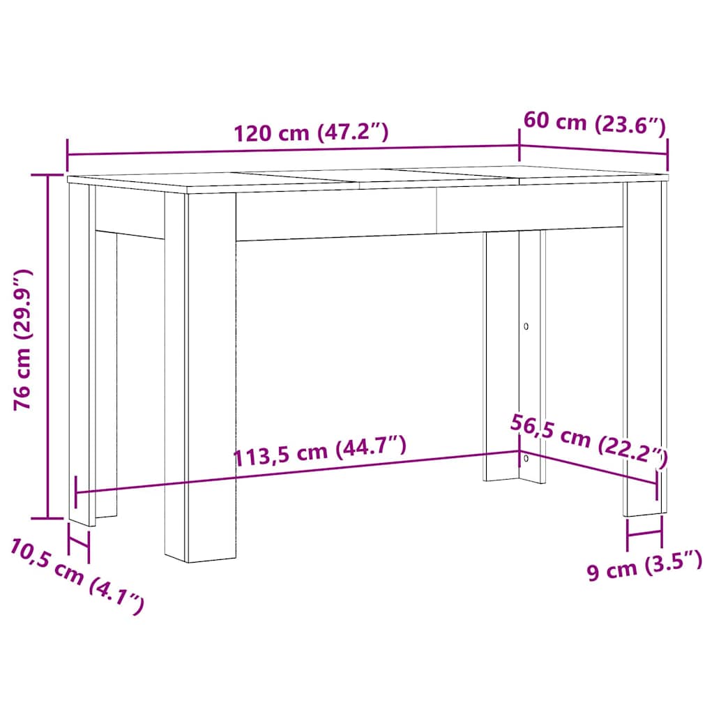 Matbord åldrat trä 120x60x76 cm konstruerat trä