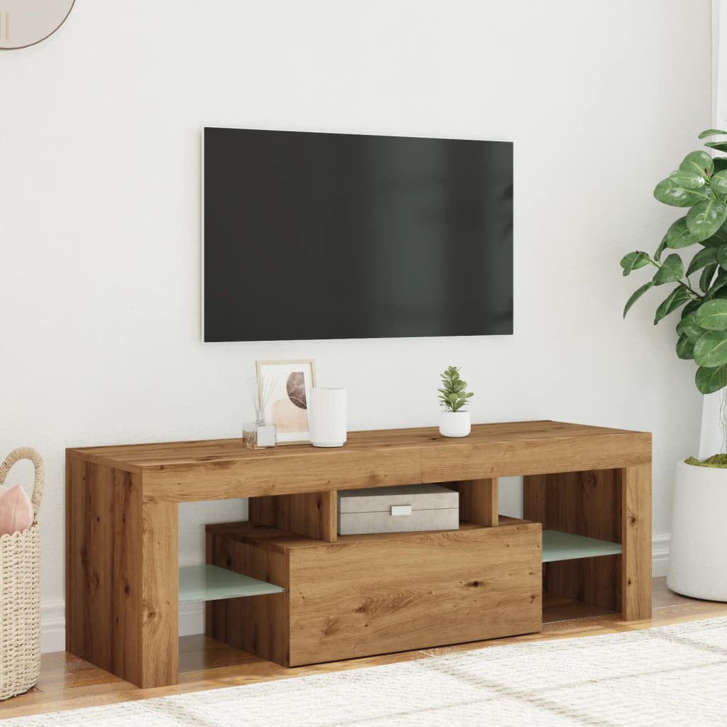 TV-bänk med LED-lampor artisan ek 120x36,5x40cm konstruerat trä