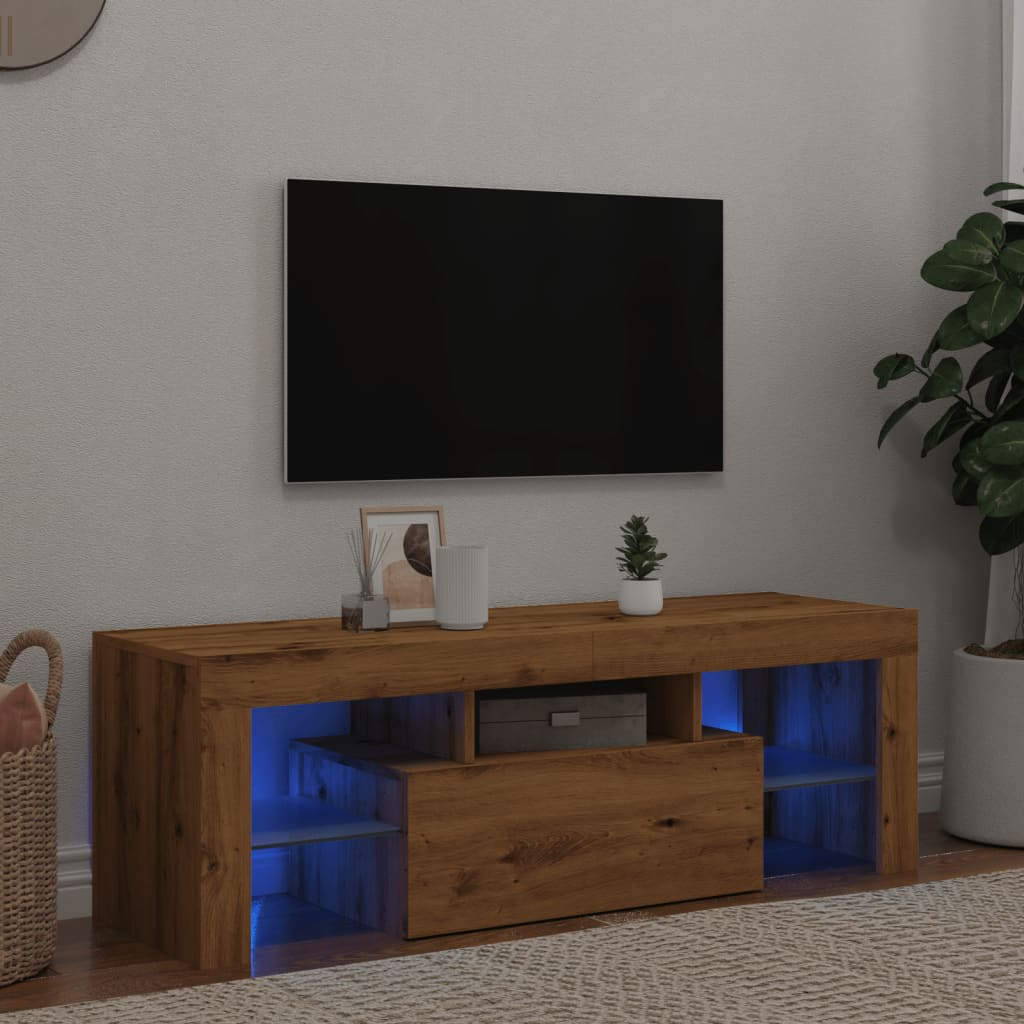 TV-bänk med LED-lampor artisan ek 120x36,5x40cm konstruerat trä