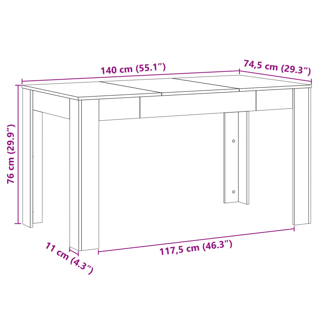 Matbord åldrat trä 140x74,5x76 cm konstruerat trä