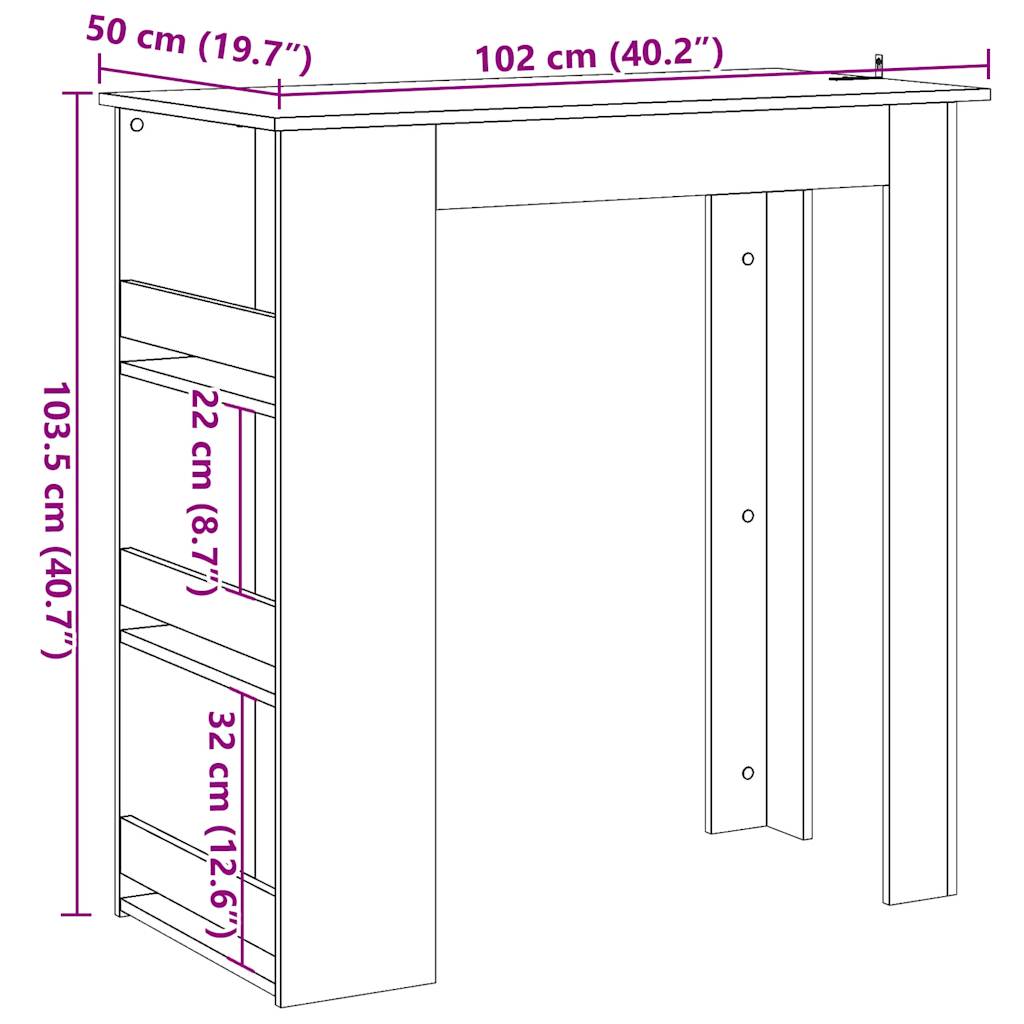 Barbord med förvaringshyllor artisan ek 102x50x103,5 cm