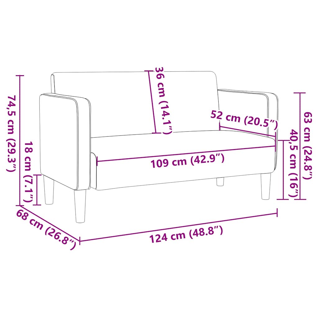 Loveseat soffa ljusgrå 109 cm manchestertyg