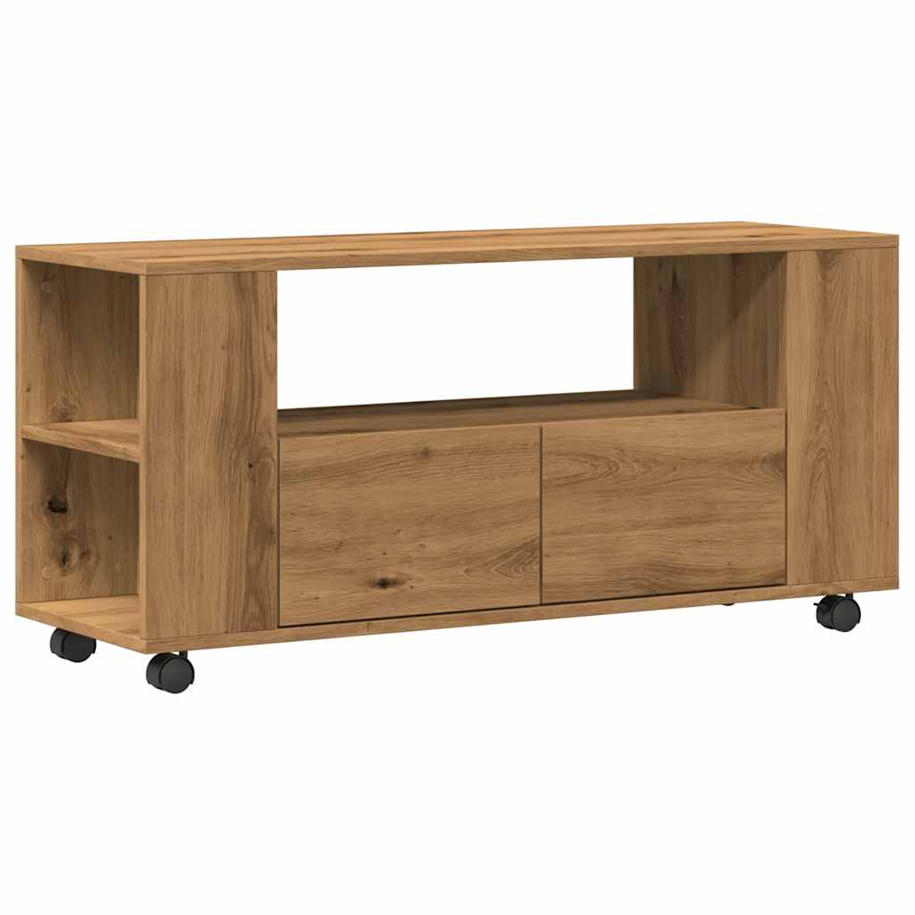 Tv-bänk med hjul artisian ek 102x34,5x43 cm konstruerat trä