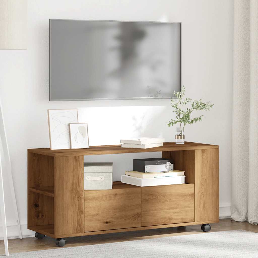 Tv-bänk med hjul artisian ek 102x34,5x43 cm konstruerat trä