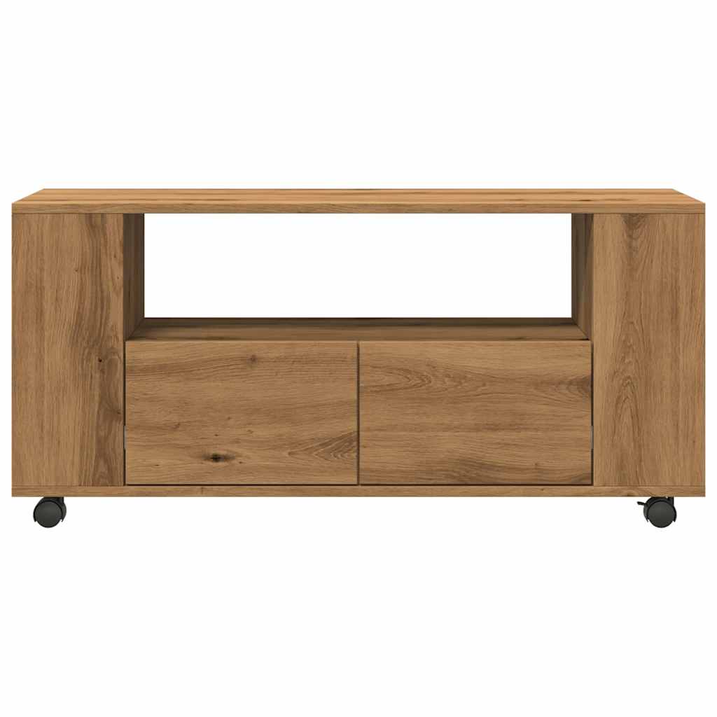 Tv-bänk med hjul artisian ek 102x34,5x43 cm konstruerat trä