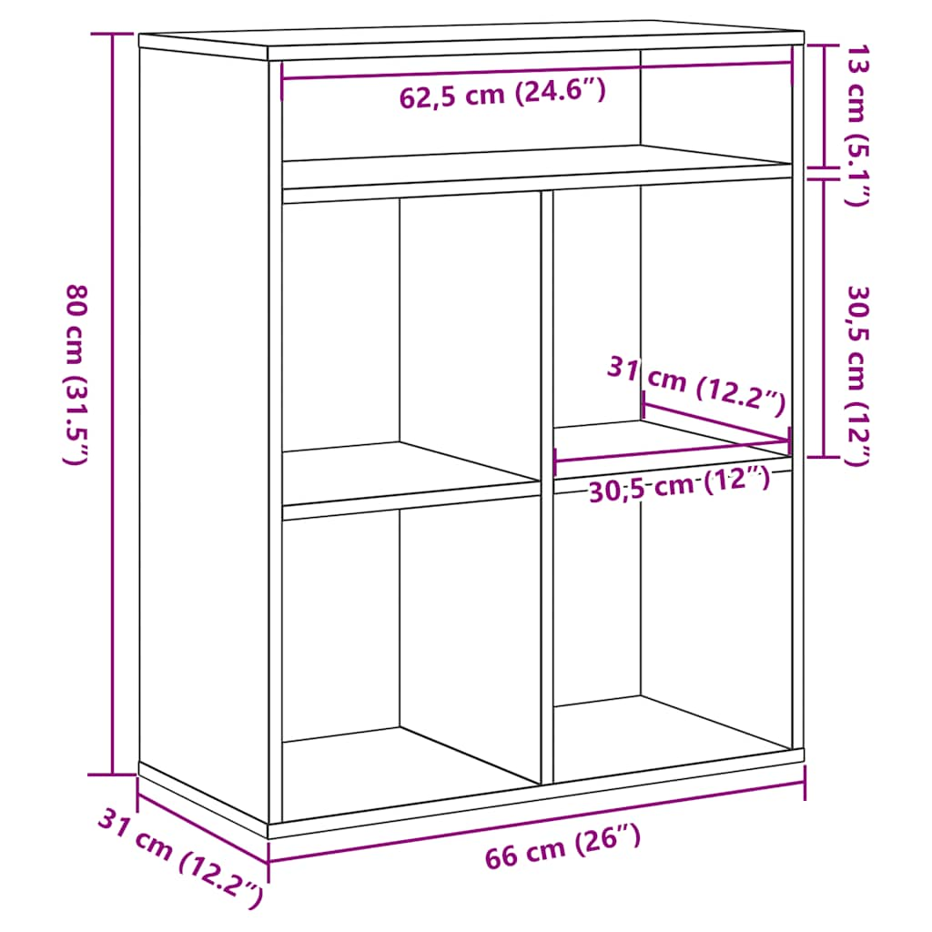 Bokhylla sonoma-ek 66x31x112 cm konstruerat trä