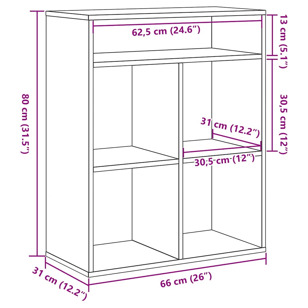 Bokhylla artisan ek 66x31x80 cm konstruerat trä