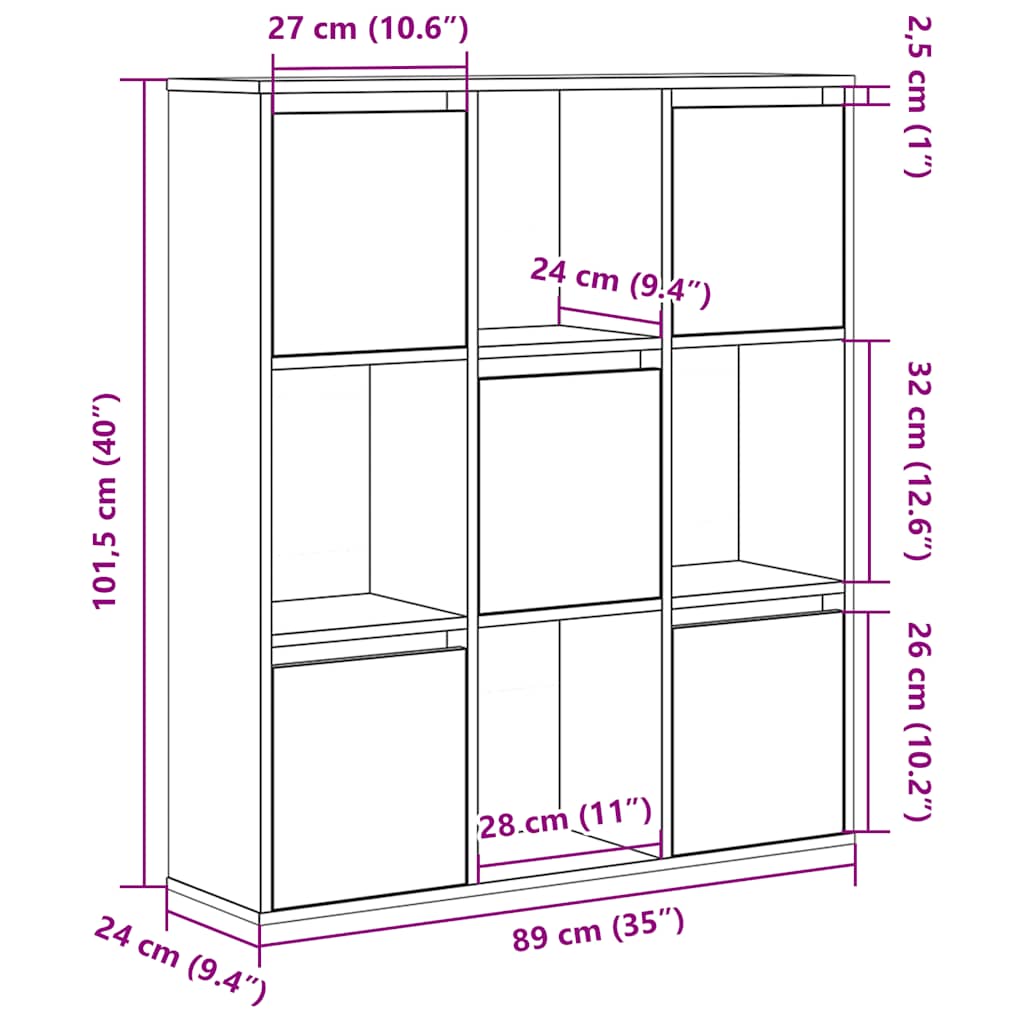 Bokhylla sonoma-ek 89x24x101,5 cm konstruerat trä