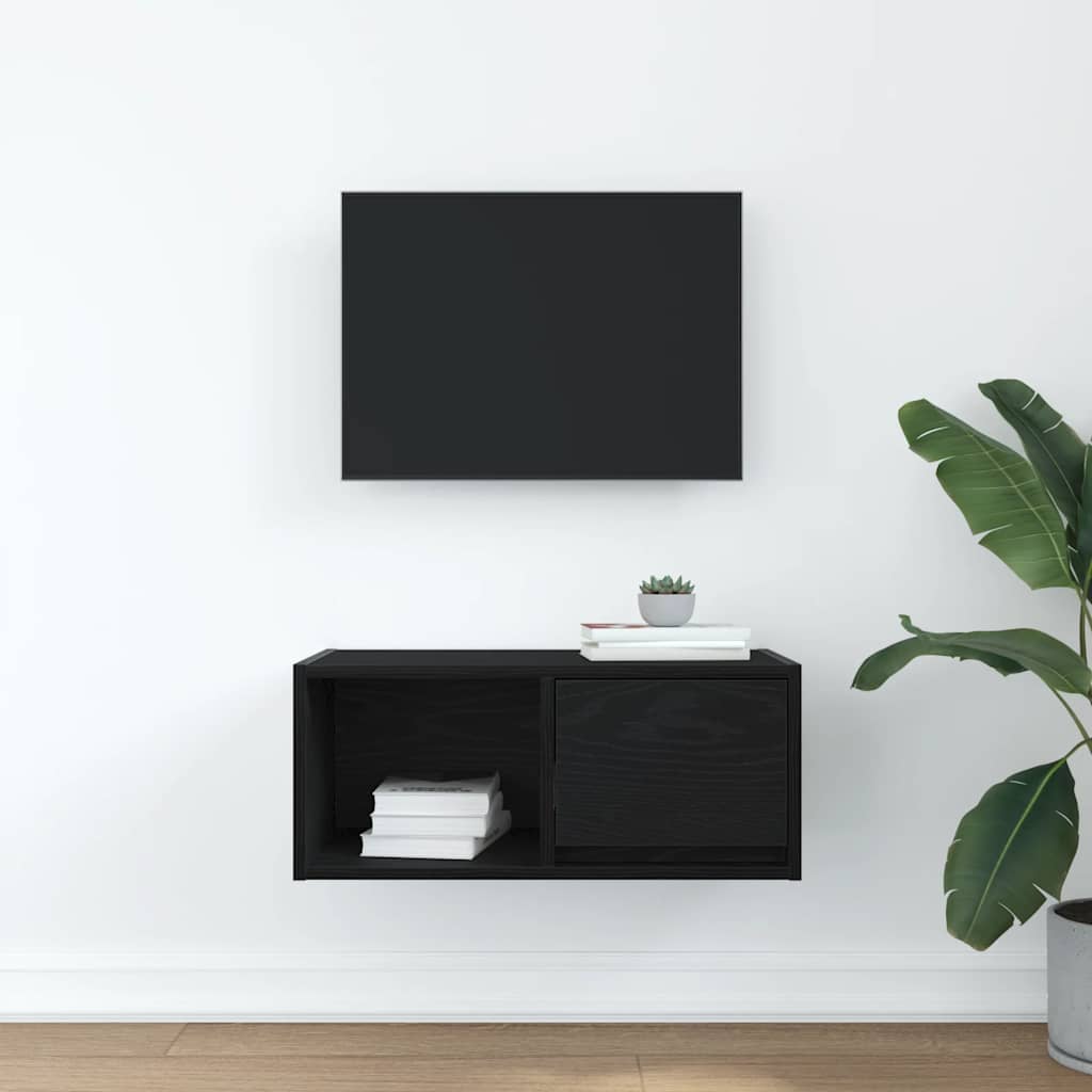 TV-bänk svart ek 60x31x25,5 cm konstruerat trä