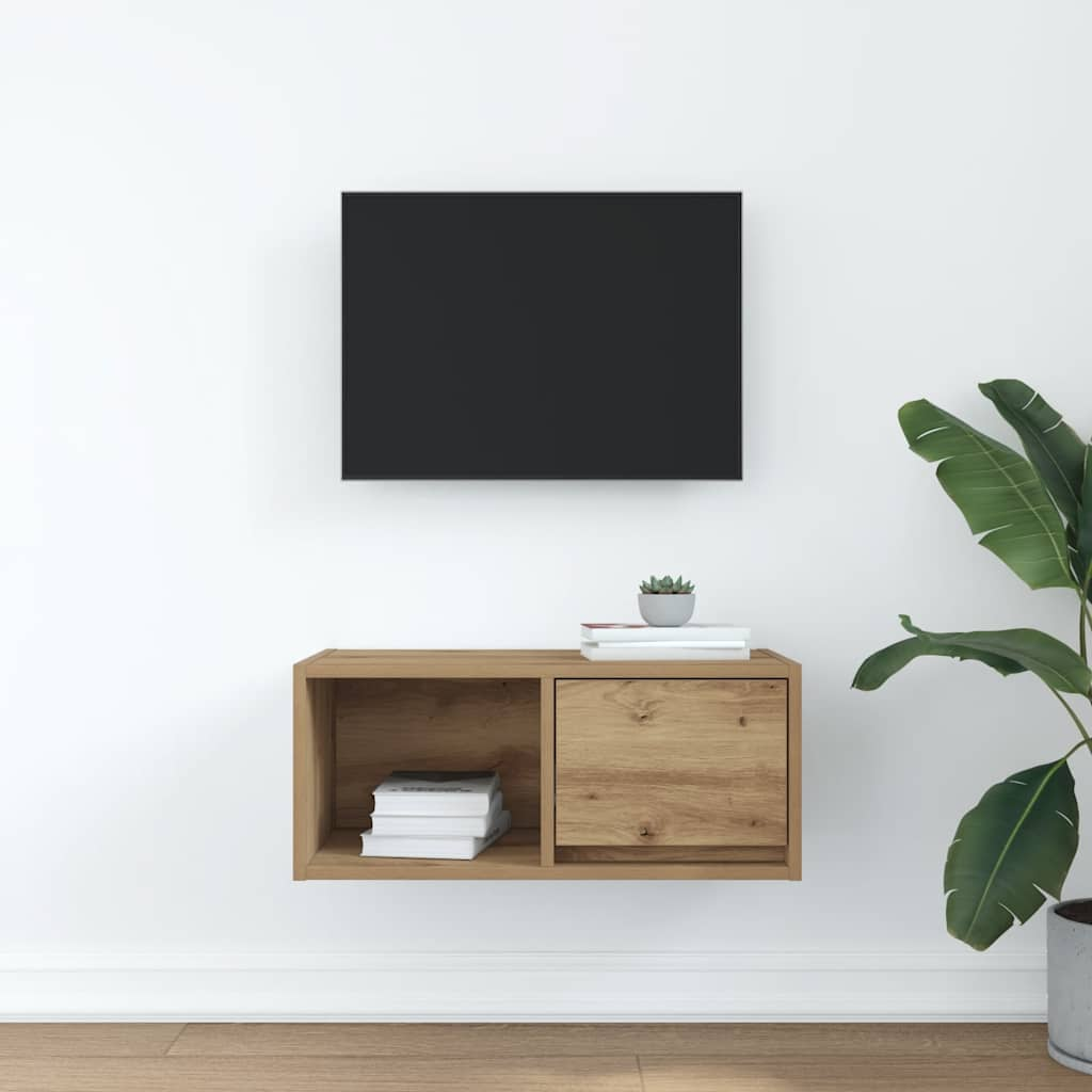 TV-bänk hantverksmässig ek 60x31x25,5 cm konstruerat trä