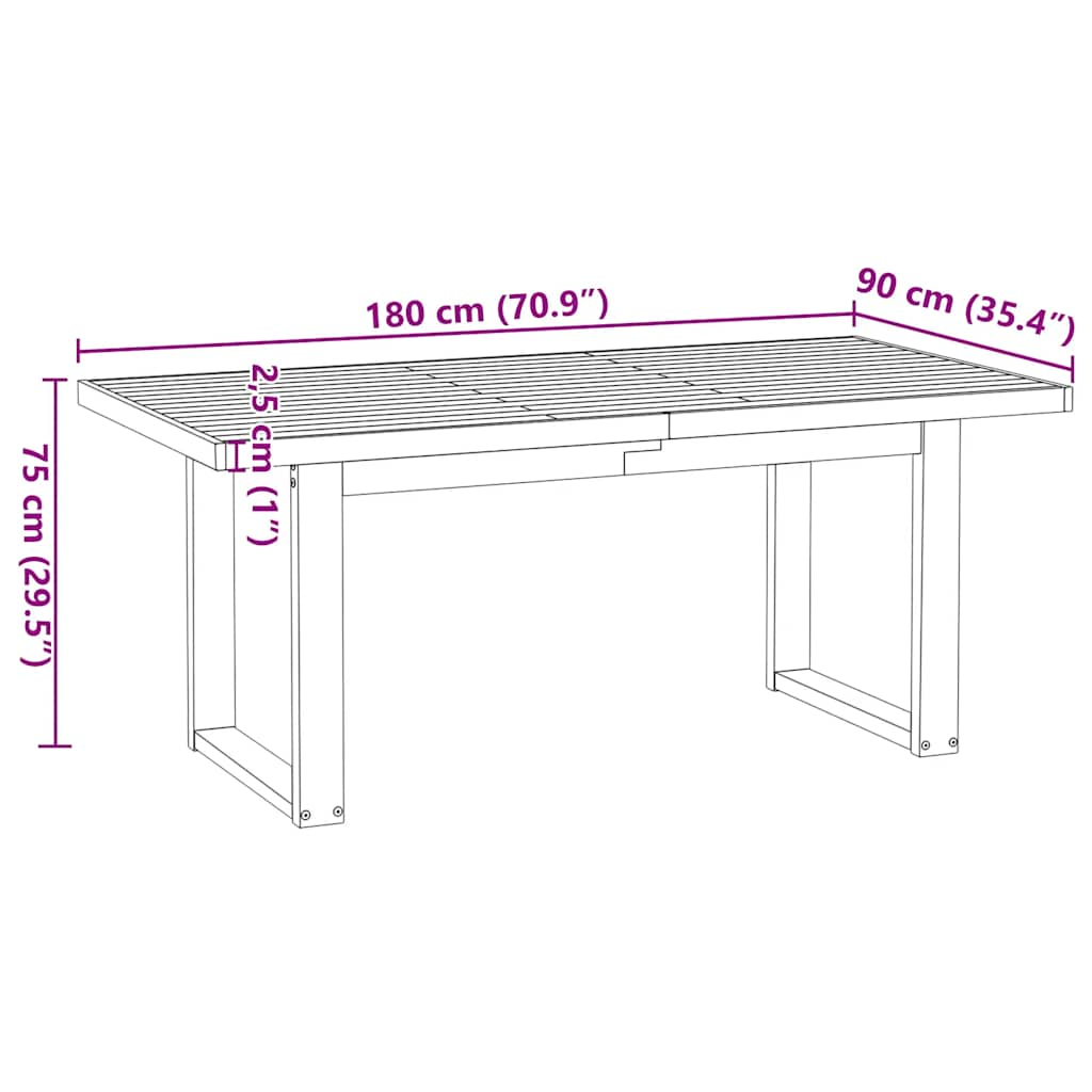 Matbord NOAIN U-formade ben 180x90x75 cm massivt trä furu