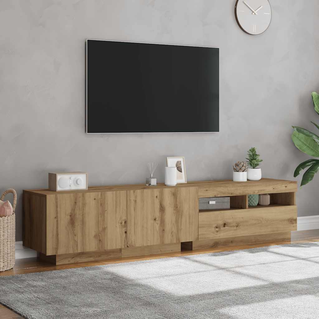 TV-bänk med LED-lampor artisan ek 180x35x40 cm konstruerat trä