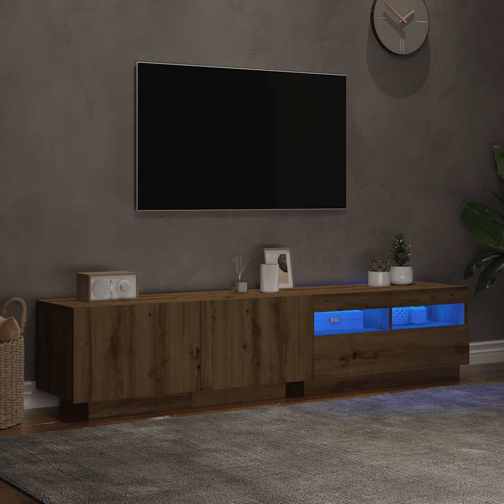 TV-bänk med LED-lampor artisan ek 180x35x40 cm konstruerat trä