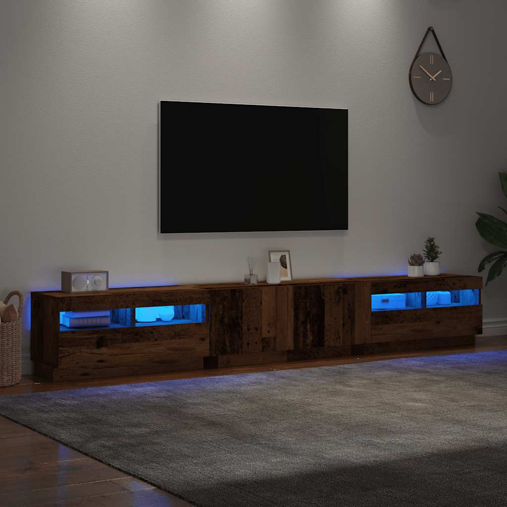 TV-bänk med LED-lampor åldrat trä 260x35x40 cm konstruerat trä