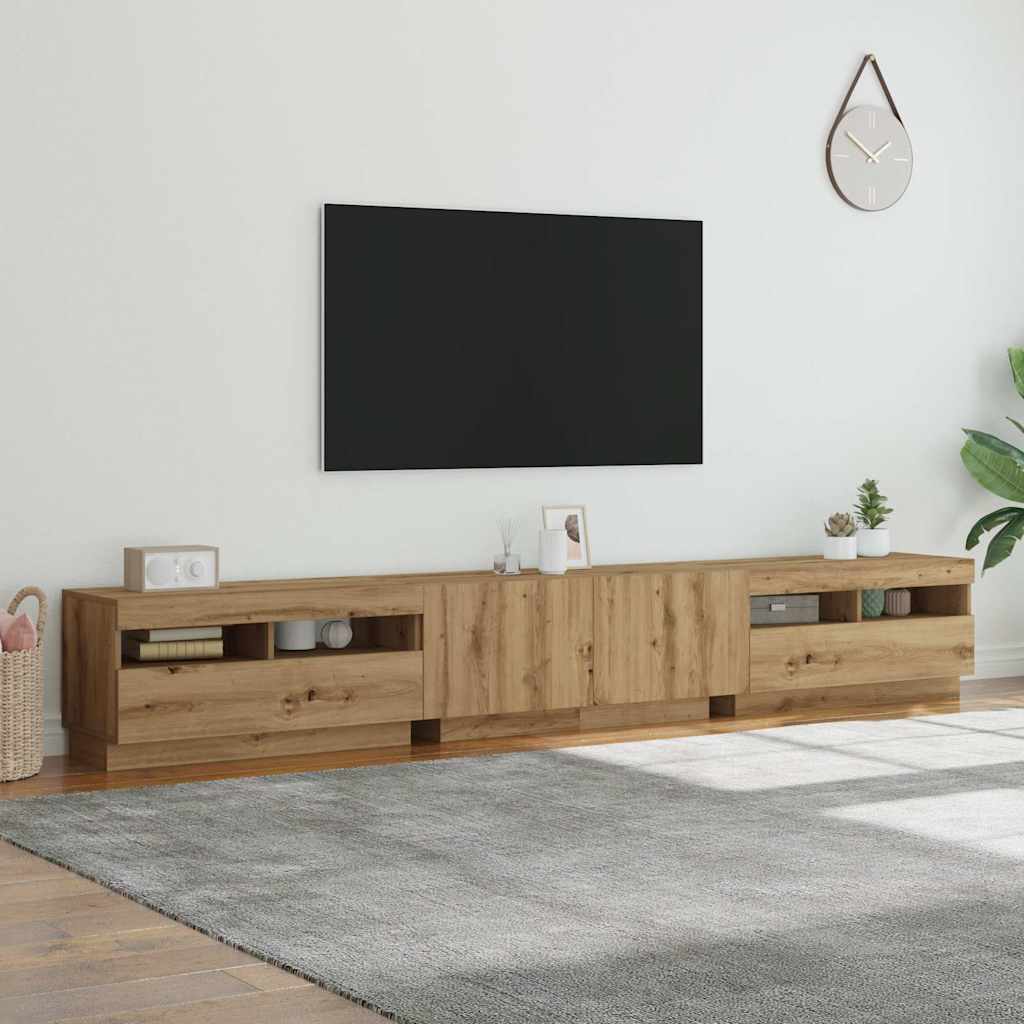 TV-bänk med LED-lampor artisan ek 260x35x40 cm konstruerat trä