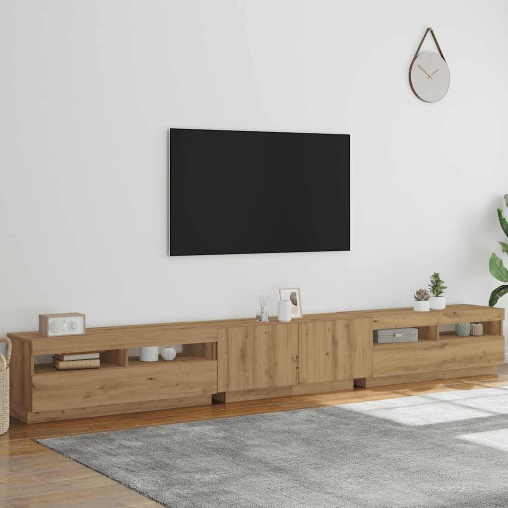 TV-bänk med LED-lampor artisan ek 300x35x40 cm konstruerat trä